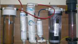 Leitungswasseraufbereitung: Grobfilter hw 5µS, Feinfilter hw 1µS, Osmose hw 75,