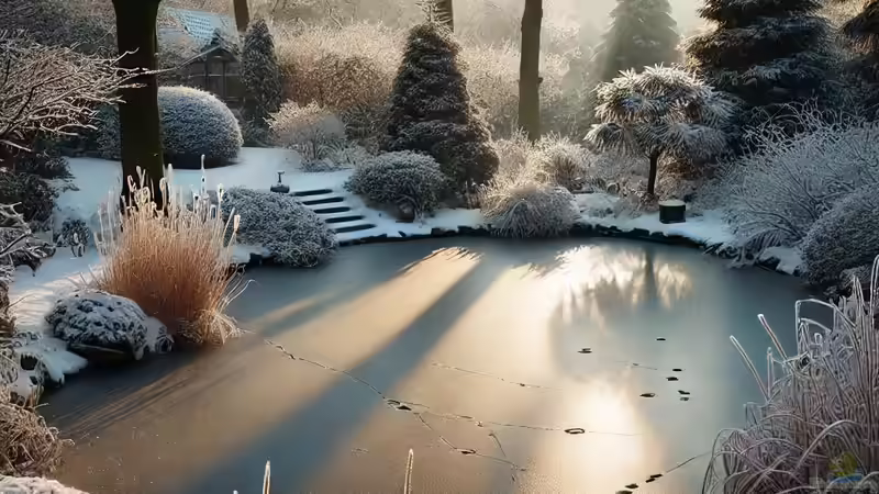 Achtung, Einbruchgefahr: Tiere am zugefrorenen Gartenteich