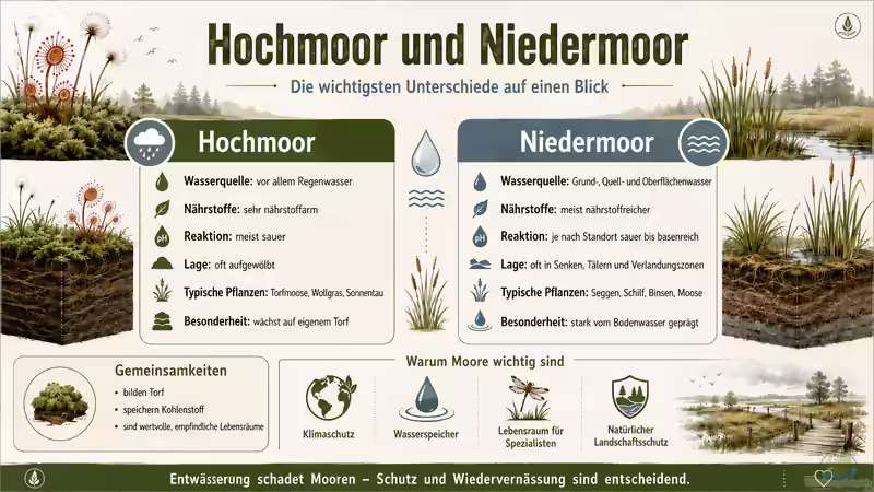 Begriffe erklärt: Hoch- und Niedermoor - Unterschiede, Entstehung und Bedeutung