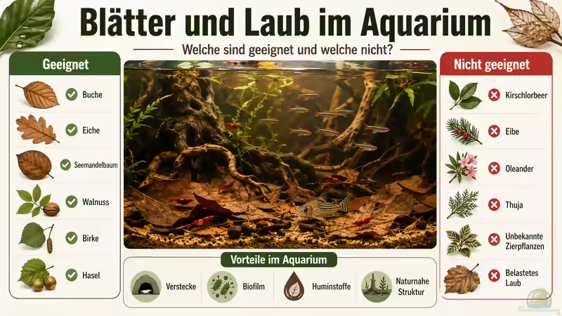 Blätter und Laub im Aquarium: Was ist geeignet und was nicht?