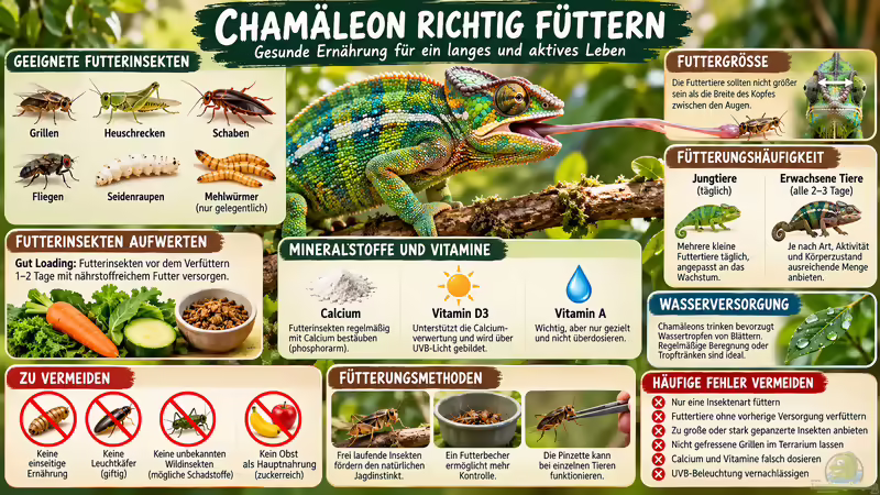 Chamäleon richtig füttern: Gesunde Ernährung, Futtertiere und wichtige Tipps zur Fütterung