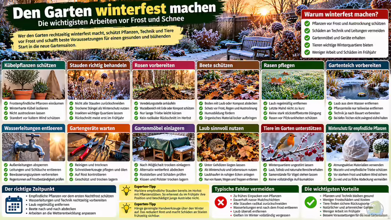 Den Garten winterfest machen - die wichtigsten Arbeiten vor Frost und Schnee