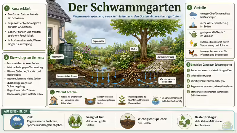 Der Schwammgarten: Regenwasser speichern und den Garten klimaresilient gestalten