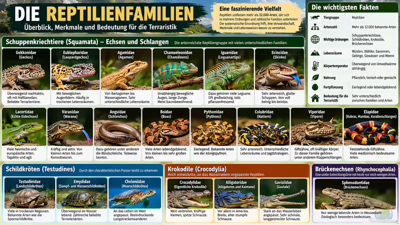 Die Reptilienfamilien - Überblick, Merkmale und Bedeutung für die Terraristik