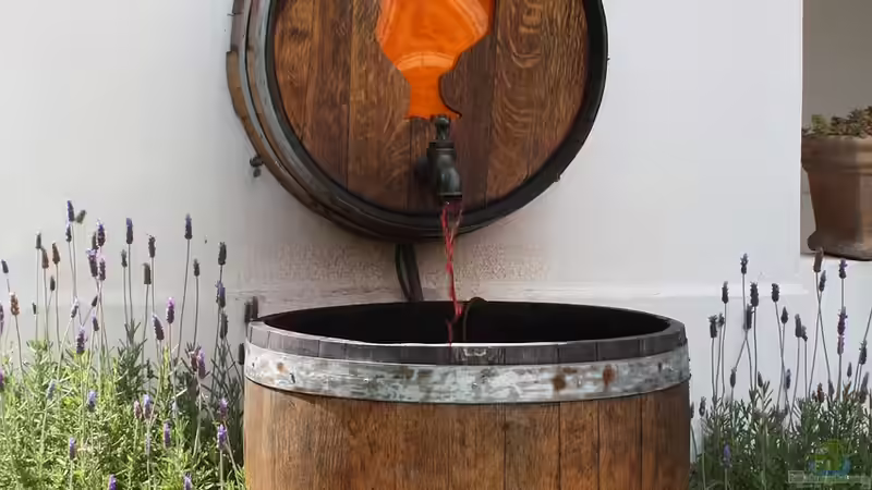 Ein Holzfass als Miniteich