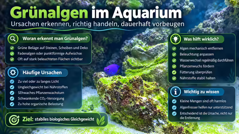Grünalgen im Aquarium: Ursachen erkennen, bekämpfen und dauerhaft vorbeugen