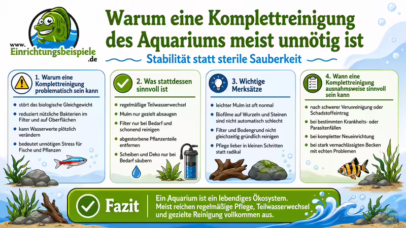 Komplettreinigung des Aquariums:  Meist unnötig und bitte nicht zu oft