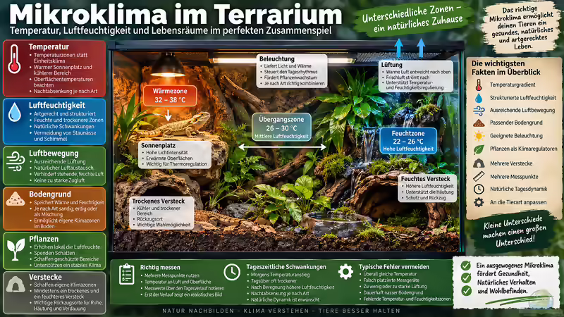 Mikroklima im Terrarium: Temperatur, Luftfeuchtigkeit und Luftbewegung richtig abstimmen