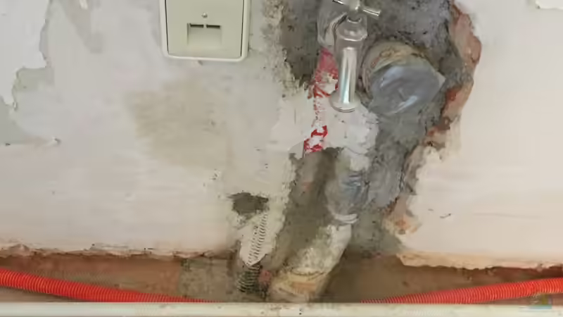 Mit Schnellbeton die Rohre befestigt. Links daneben die neue doppelte Netzwerkdose. von Christof Engel (12)