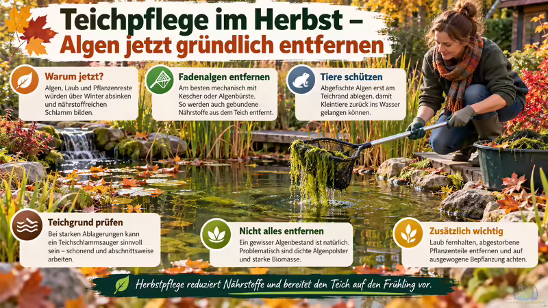 Teichpflege im Herbst - Algen jetzt gründlich entfernen