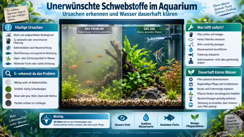 Unerwünschte Schwebstoffe im Aquarium: Ursachen erkennen und Wasser dauerhaft klären