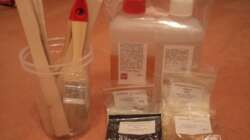 Epoxidharz Versiegelung mit Farben schwarz, hell grau, dunkel grau, braun