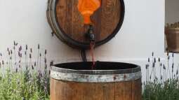 Ein Holzfass als Miniteich