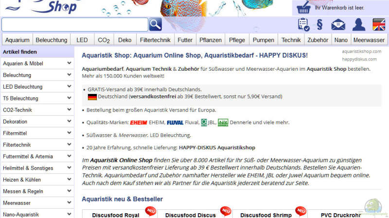 aquaristikshop.com Onlineshop (Webshop für Aquaristikbedarf - Happy Diskus)  - Aquaristikshop-comaquarium